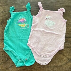 jumping beans Teal & Light Pink Tank Bodysuits with Fish and Swan Appliques